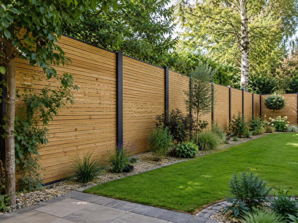 New garden fencing beside a landscaped lawn